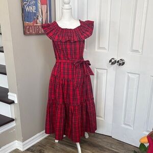 Draper James Red Check Midi Dress